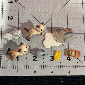 Miniature Pet Figurine Set with Silver and Yellow Accents